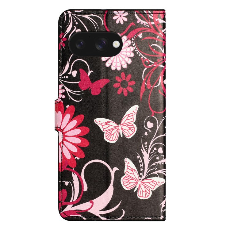 For Google Pixel 9a Case Pattern Print PU Leather Wallet Phone Cover - Black Butterfly