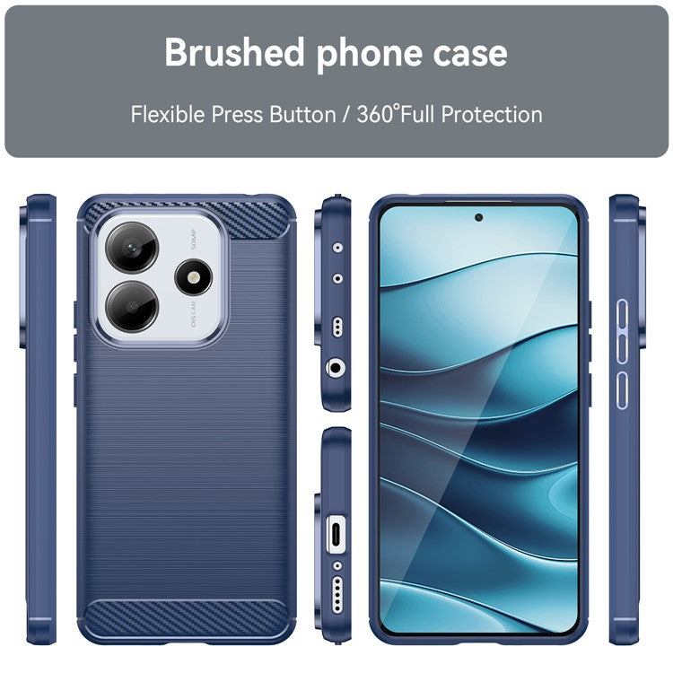 For Xiaomi Redmi Note 14 5G Case Carbon Fiber Texture TPU Brushed Phone Cover - Blue