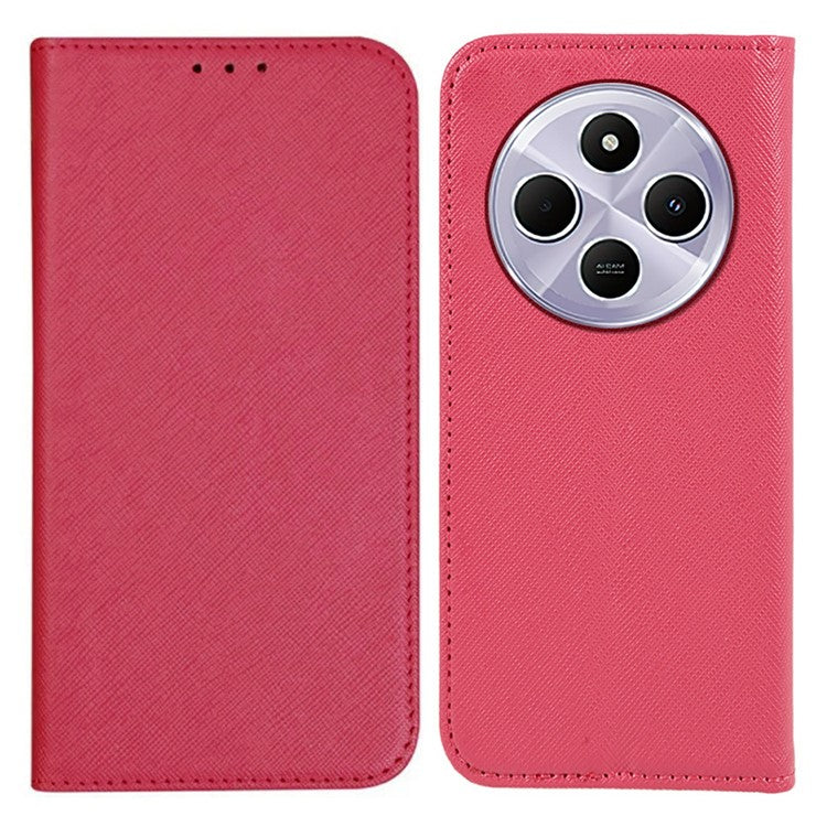 For Xiaomi Poco C75 4G / Redmi 14R 5G / 14C 4G Case Cross Texture Leather Phone Cover Hidden Magnetic - Pink