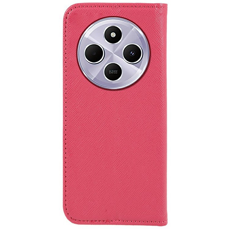 For Xiaomi Poco C75 4G / Redmi 14R 5G / 14C 4G Case Cross Texture Leather Phone Cover Hidden Magnetic - Pink