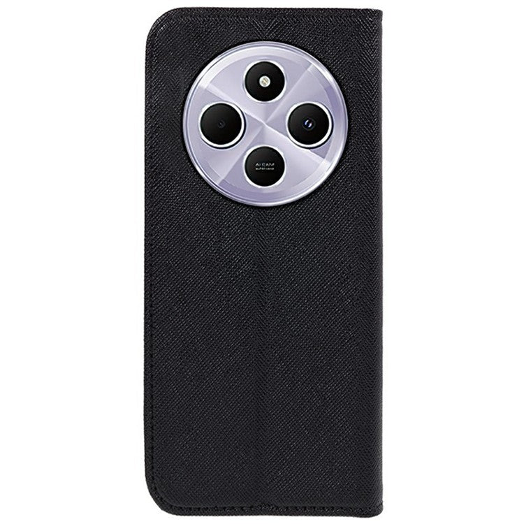 For Xiaomi Poco C75 4G / Redmi 14R 5G / 14C 4G Case Cross Texture Leather Phone Cover Hidden Magnetic - Black