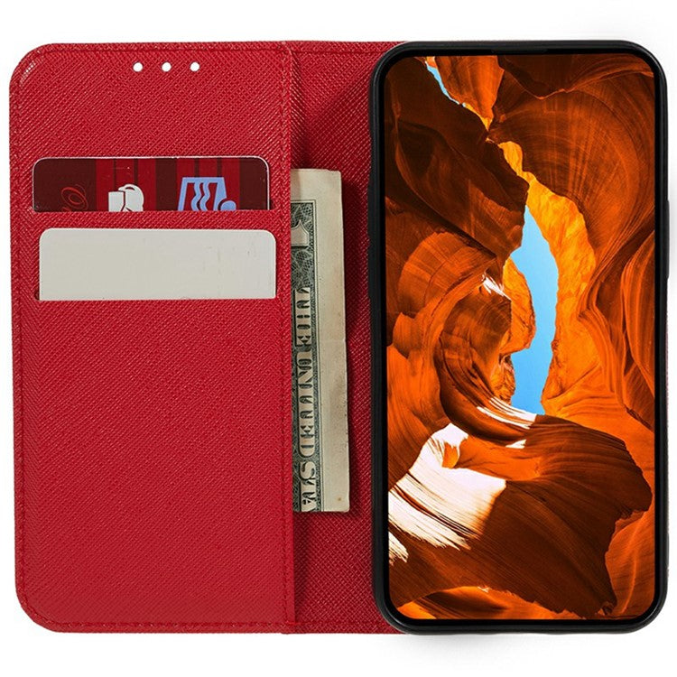 For Xiaomi Poco C75 4G / Redmi 14R 5G / 14C 4G Case Cross Texture Leather Phone Cover Hidden Magnetic - Red