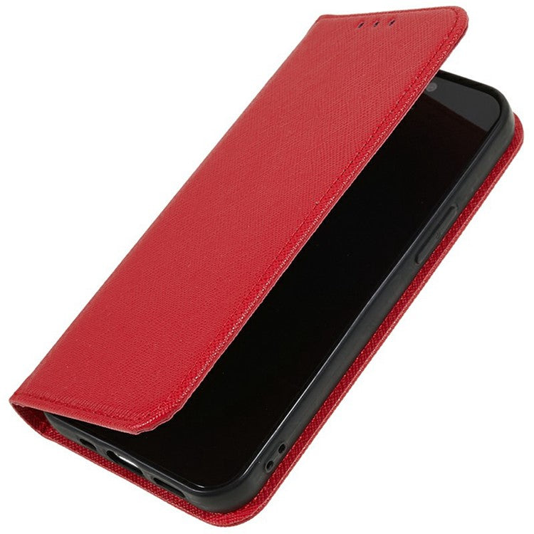 For Xiaomi Poco C75 4G / Redmi 14R 5G / 14C 4G Case Cross Texture Leather Phone Cover Hidden Magnetic - Red