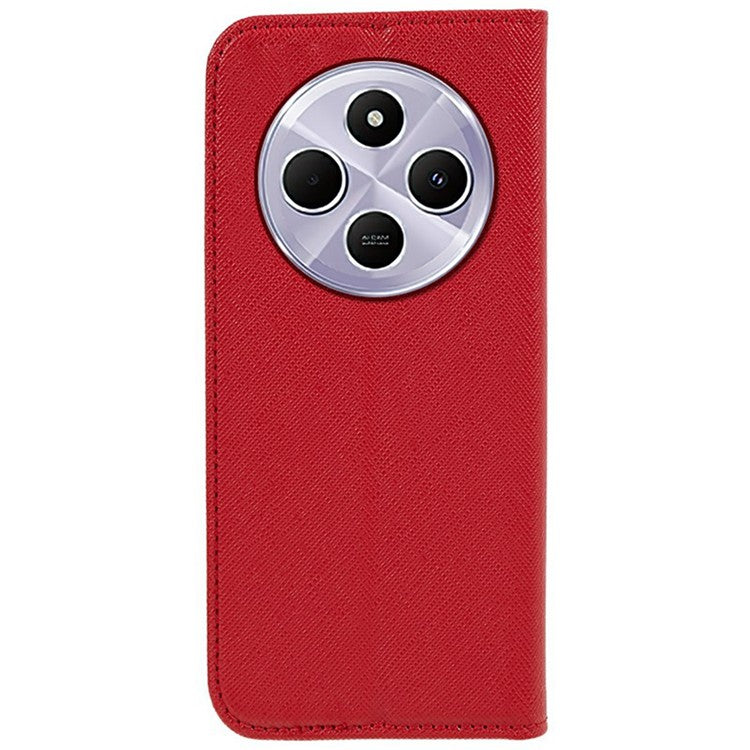 For Xiaomi Poco C75 4G / Redmi 14R 5G / 14C 4G Case Cross Texture Leather Phone Cover Hidden Magnetic - Red