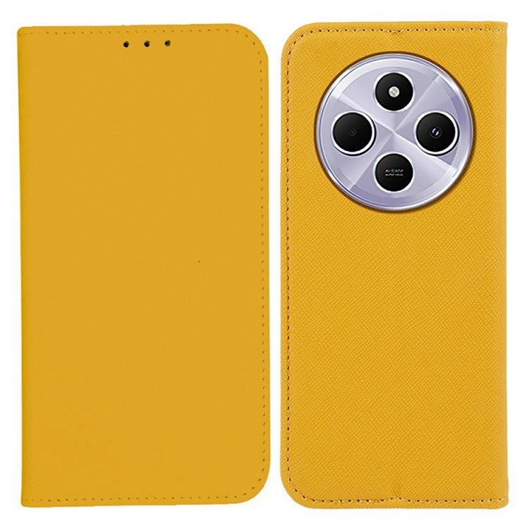 For Xiaomi Poco C75 4G / Redmi 14R 5G / 14C 4G Case Cross Texture Leather Phone Cover Hidden Magnetic - Yellow