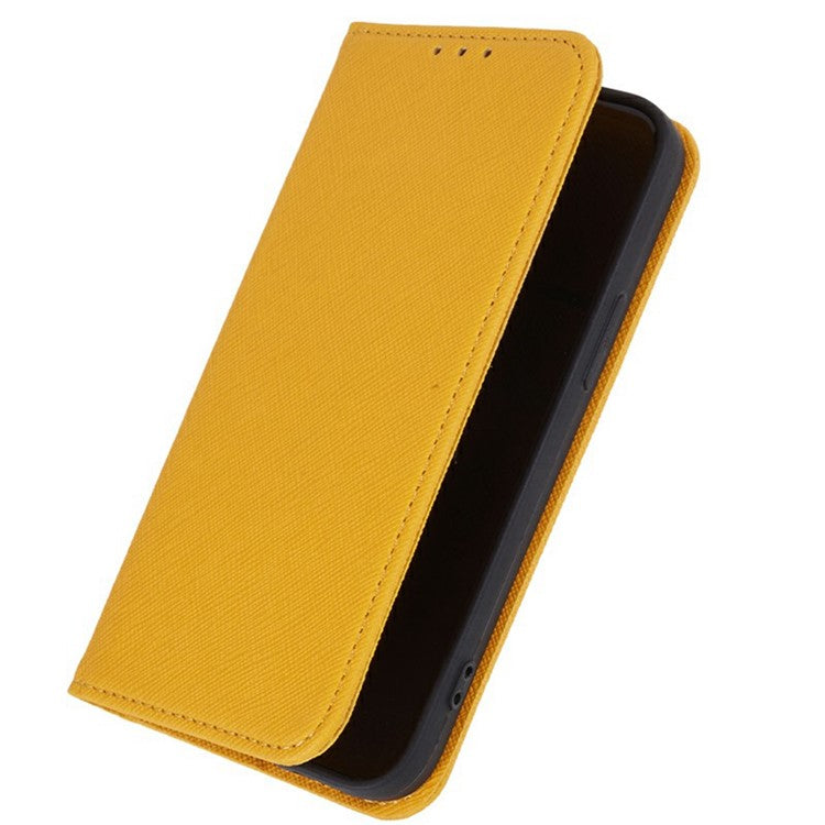 For Xiaomi Poco C75 4G / Redmi 14R 5G / 14C 4G Case Cross Texture Leather Phone Cover Hidden Magnetic - Yellow