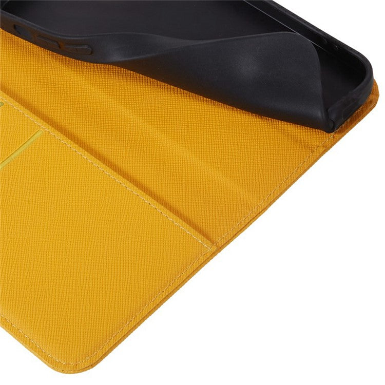 For Xiaomi Poco C75 4G / Redmi 14R 5G / 14C 4G Case Cross Texture Leather Phone Cover Hidden Magnetic - Yellow