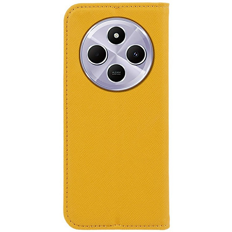 For Xiaomi Poco C75 4G / Redmi 14R 5G / 14C 4G Case Cross Texture Leather Phone Cover Hidden Magnetic - Yellow