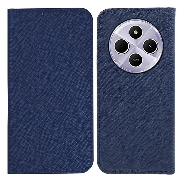 For Xiaomi Poco C75 4G / Redmi 14R 5G / 14C 4G Case Cross Texture Leather Phone Cover Hidden Magnetic - Dark Blue