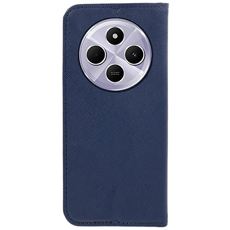 For Xiaomi Poco C75 4G / Redmi 14R 5G / 14C 4G Case Cross Texture Leather Phone Cover Hidden Magnetic - Dark Blue