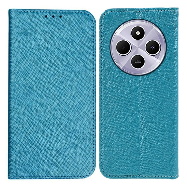 For Xiaomi Poco C75 4G / Redmi 14R 5G / 14C 4G Case Cross Texture Leather Phone Cover Hidden Magnetic - Sky Blue