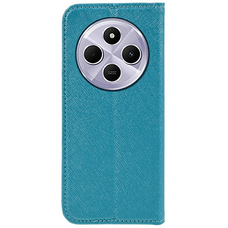 For Xiaomi Poco C75 4G / Redmi 14R 5G / 14C 4G Case Cross Texture Leather Phone Cover Hidden Magnetic - Sky Blue