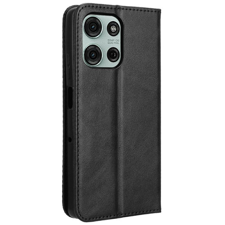 For Motorola Moto G75 5G Leather Case Wallet Stand Retro Texture Phone Cover - Black