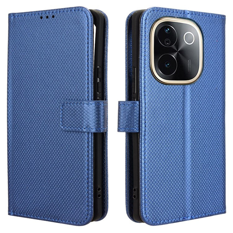 For vivo T3 Pro 5G / iQOO Z9s Pro 5G Case PU Leather Diamond Texture Wallet Phone Cover - Blue