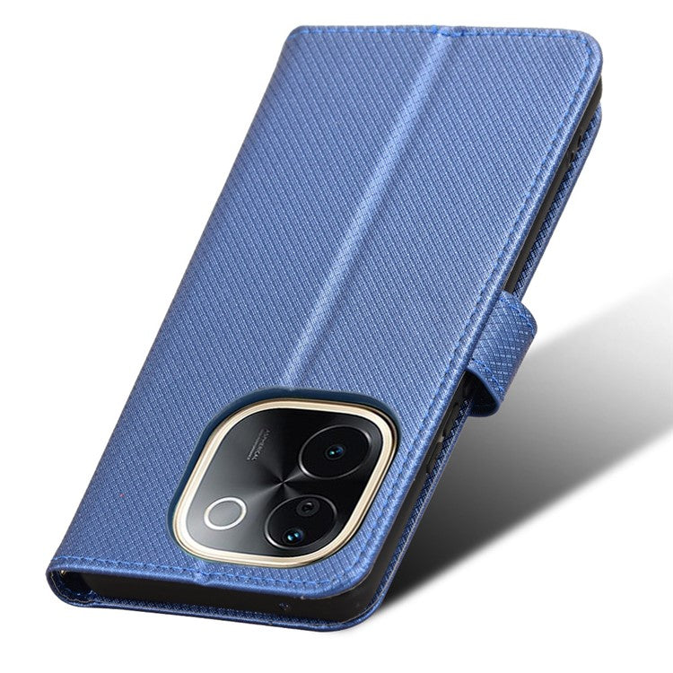 For vivo T3 Pro 5G / iQOO Z9s Pro 5G Case PU Leather Diamond Texture Wallet Phone Cover - Blue