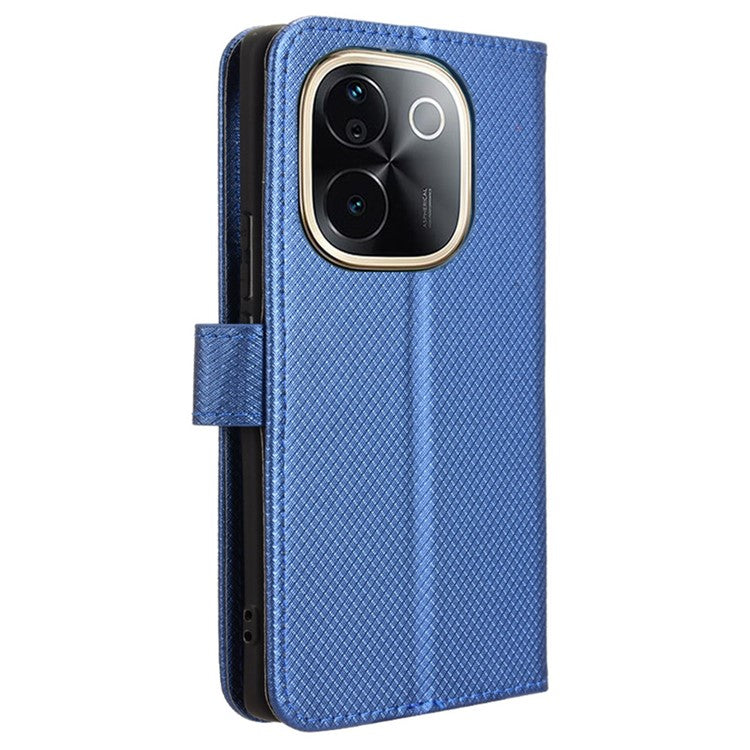 For vivo T3 Pro 5G / iQOO Z9s Pro 5G Case PU Leather Diamond Texture Wallet Phone Cover - Blue