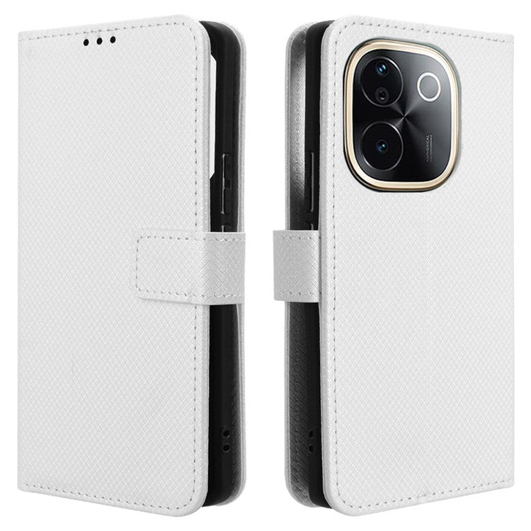 For vivo T3 Pro 5G / iQOO Z9s Pro 5G Case PU Leather Diamond Texture Wallet Phone Cover - White