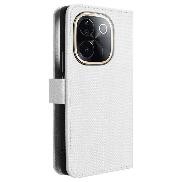 For vivo T3 Pro 5G / iQOO Z9s Pro 5G Case PU Leather Diamond Texture Wallet Phone Cover - White