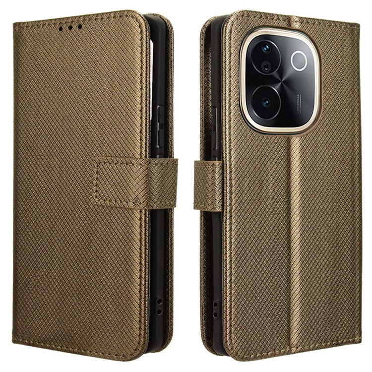 For vivo T3 Pro 5G / iQOO Z9s Pro 5G Case PU Leather Diamond Texture Wallet Phone Cover - Brown