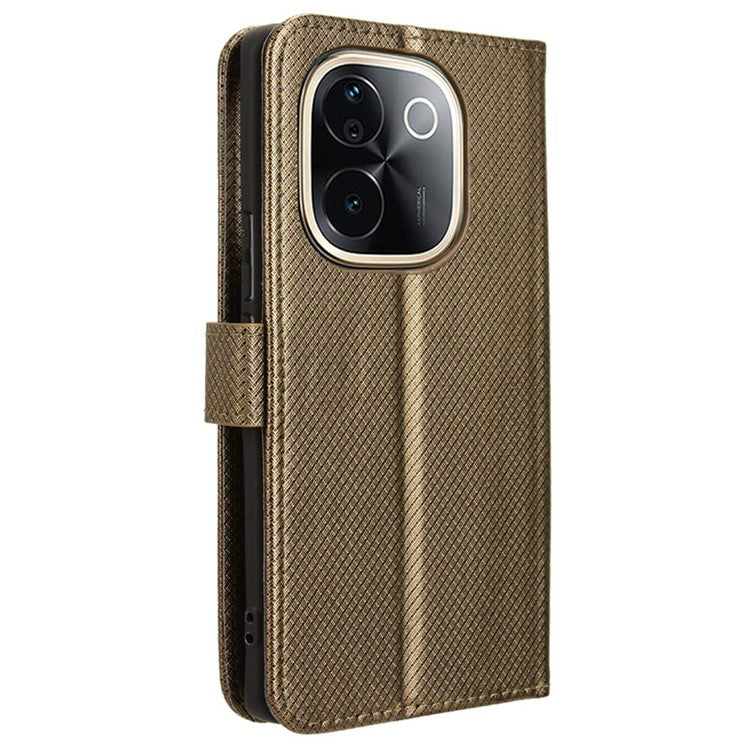 For vivo T3 Pro 5G / iQOO Z9s Pro 5G Case PU Leather Diamond Texture Wallet Phone Cover - Brown