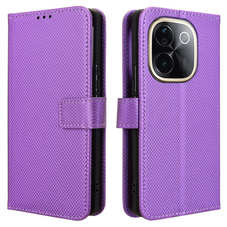 For vivo T3 Pro 5G / iQOO Z9s Pro 5G Case PU Leather Diamond Texture Wallet Phone Cover - Purple