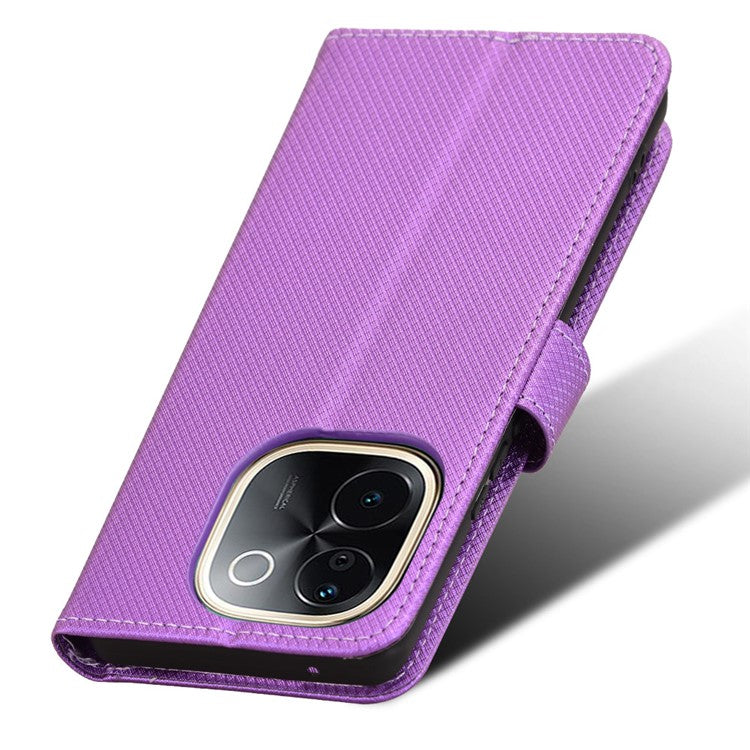 For vivo T3 Pro 5G / iQOO Z9s Pro 5G Case PU Leather Diamond Texture Wallet Phone Cover - Purple