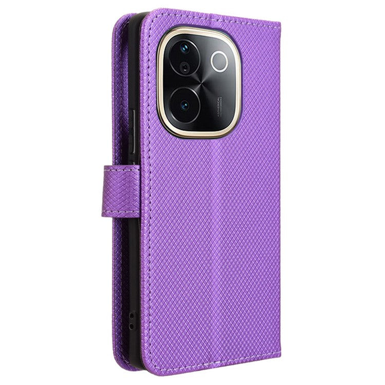 For vivo T3 Pro 5G / iQOO Z9s Pro 5G Case PU Leather Diamond Texture Wallet Phone Cover - Purple