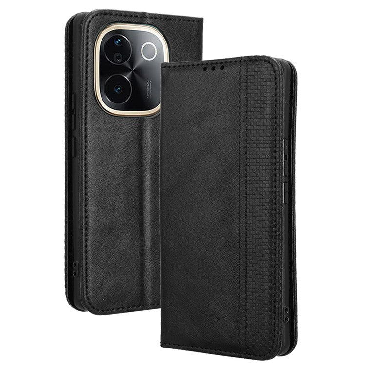 For vivo T3 Pro 5G / iQOO Z9s Pro 5G Leather Case Wallet Stand Retro Texture Phone Cover - Black