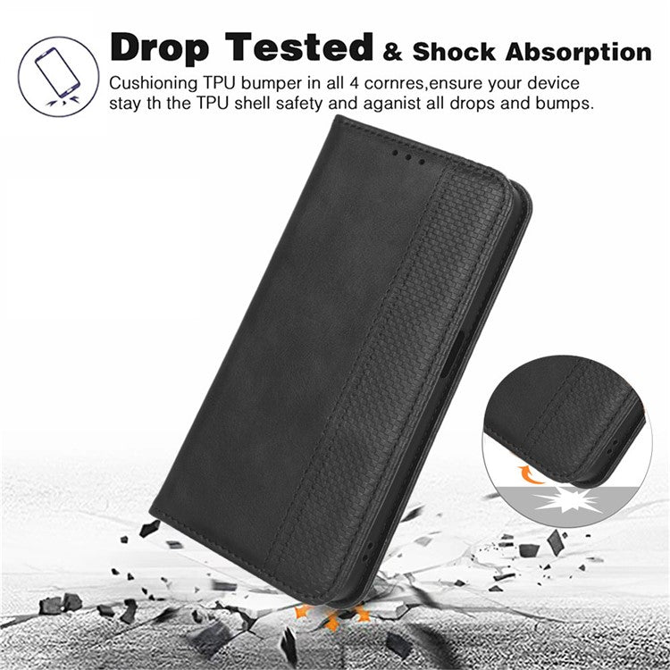 For vivo T3 Pro 5G / iQOO Z9s Pro 5G Leather Case Wallet Stand Retro Texture Phone Cover - Black