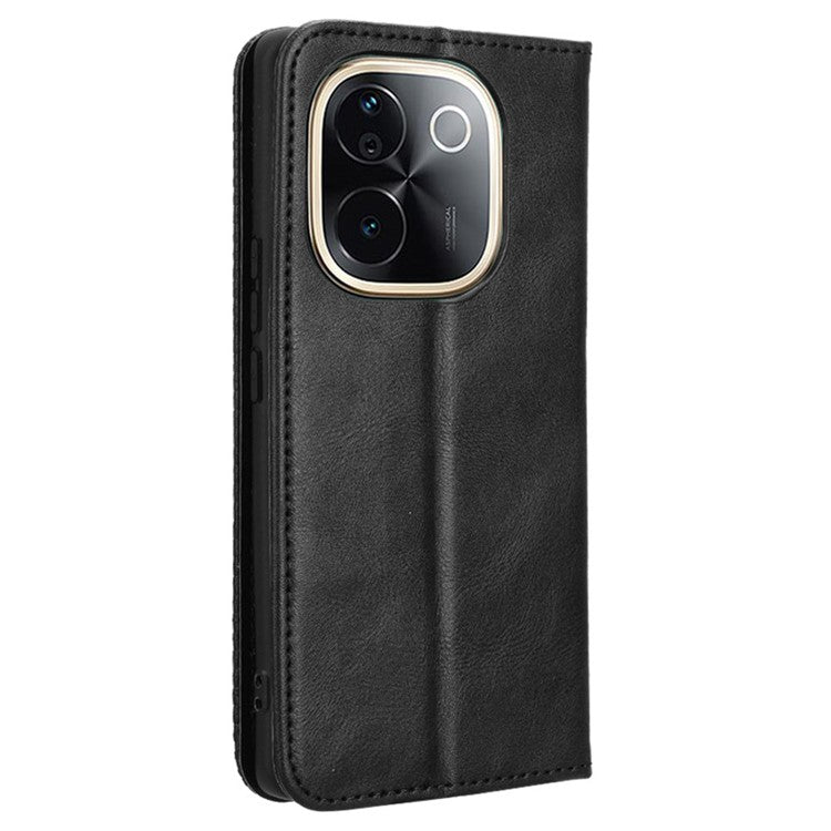 For vivo T3 Pro 5G / iQOO Z9s Pro 5G Leather Case Wallet Stand Retro Texture Phone Cover - Black