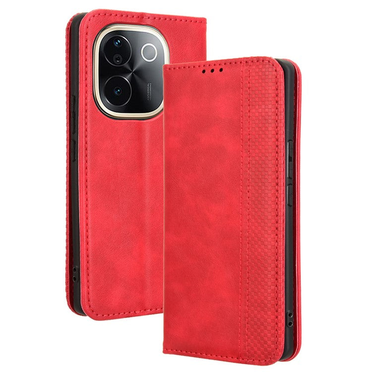 For vivo T3 Pro 5G / iQOO Z9s Pro 5G Leather Case Wallet Stand Retro Texture Phone Cover - Red