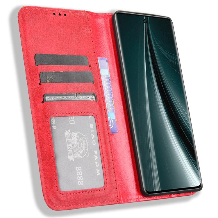 For vivo T3 Pro 5G / iQOO Z9s Pro 5G Leather Case Wallet Stand Retro Texture Phone Cover - Red