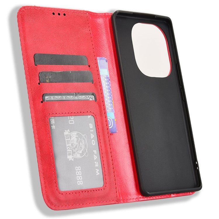 For vivo T3 Pro 5G / iQOO Z9s Pro 5G Leather Case Wallet Stand Retro Texture Phone Cover - Red