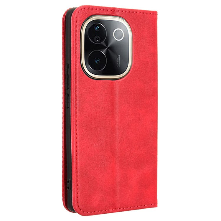 For vivo T3 Pro 5G / iQOO Z9s Pro 5G Leather Case Wallet Stand Retro Texture Phone Cover - Red