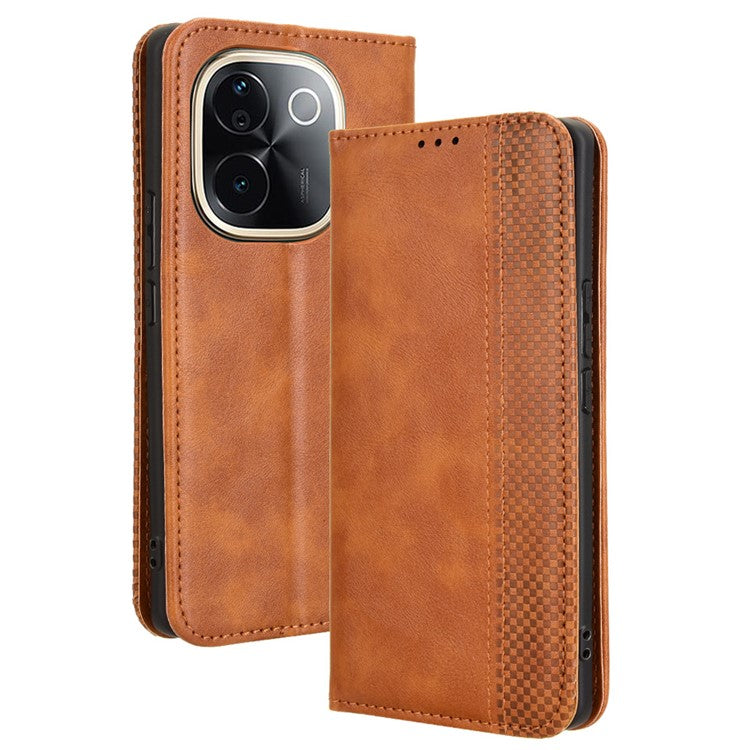 For vivo T3 Pro 5G / iQOO Z9s Pro 5G Leather Case Wallet Stand Retro Texture Phone Cover - Brown