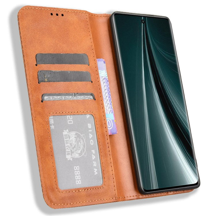 For vivo T3 Pro 5G / iQOO Z9s Pro 5G Leather Case Wallet Stand Retro Texture Phone Cover - Brown