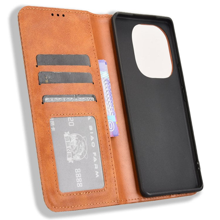 For vivo T3 Pro 5G / iQOO Z9s Pro 5G Leather Case Wallet Stand Retro Texture Phone Cover - Brown