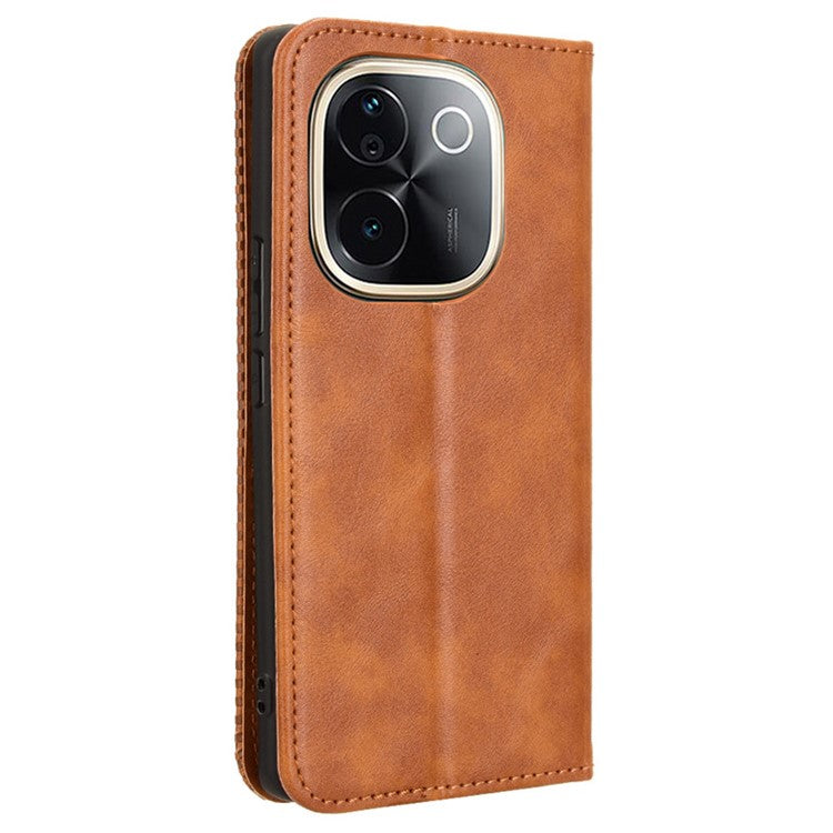 For vivo T3 Pro 5G / iQOO Z9s Pro 5G Leather Case Wallet Stand Retro Texture Phone Cover - Brown