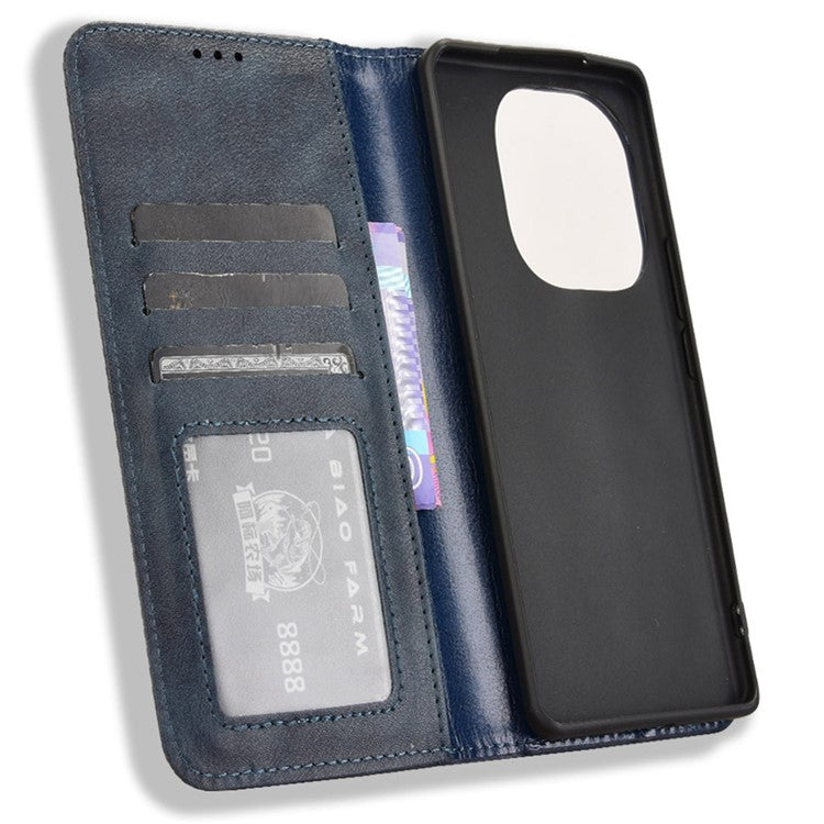 For vivo T3 Pro 5G / iQOO Z9s Pro 5G Leather Case Wallet Stand Retro Texture Phone Cover - Blue