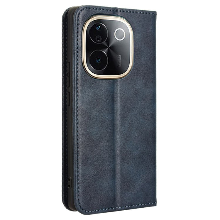 For vivo T3 Pro 5G / iQOO Z9s Pro 5G Leather Case Wallet Stand Retro Texture Phone Cover - Blue