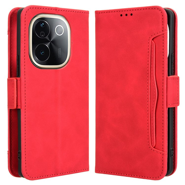 For vivo T3 Pro 5G / iQOO Z9s Pro 5G Leather Case Phone Wallet Cover with Multiple Card Slots - Red