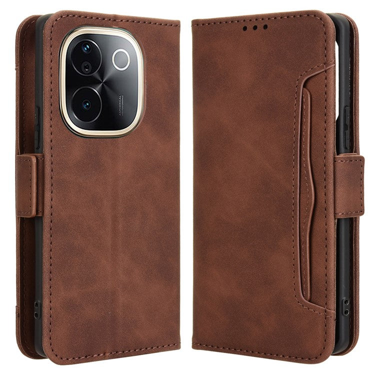 For vivo T3 Pro 5G / iQOO Z9s Pro 5G Leather Case Phone Wallet Cover with Multiple Card Slots - Brown