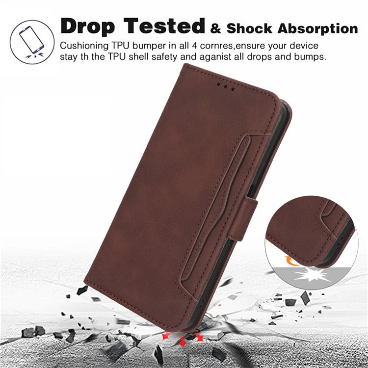 For vivo T3 Pro 5G / iQOO Z9s Pro 5G Leather Case Phone Wallet Cover with Multiple Card Slots - Brown