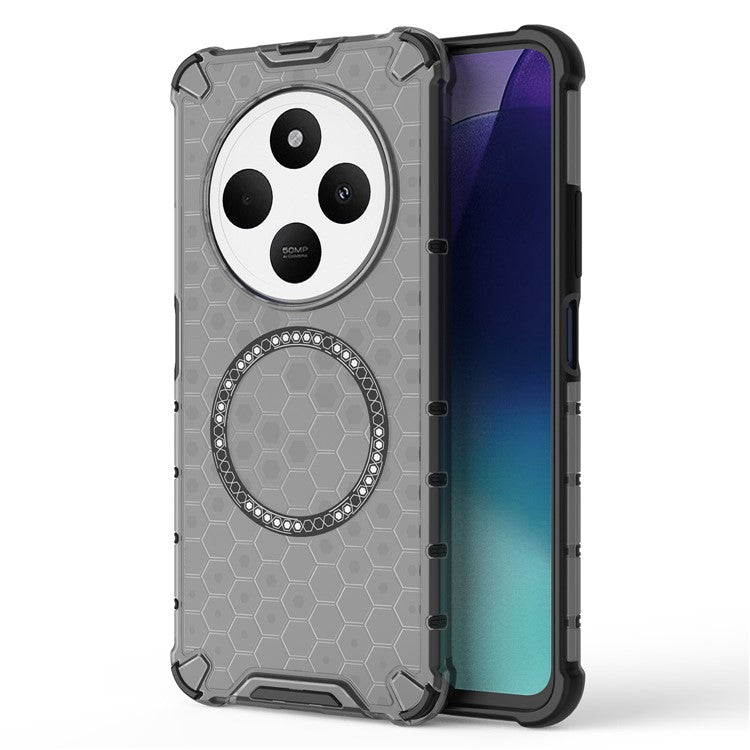 For Xiaomi Poco C75 4G / Redmi 14R 5G / 14C 4G Case Compatible with MagSafe Honeycomb Design TPU+PC Phone Cover - Grey