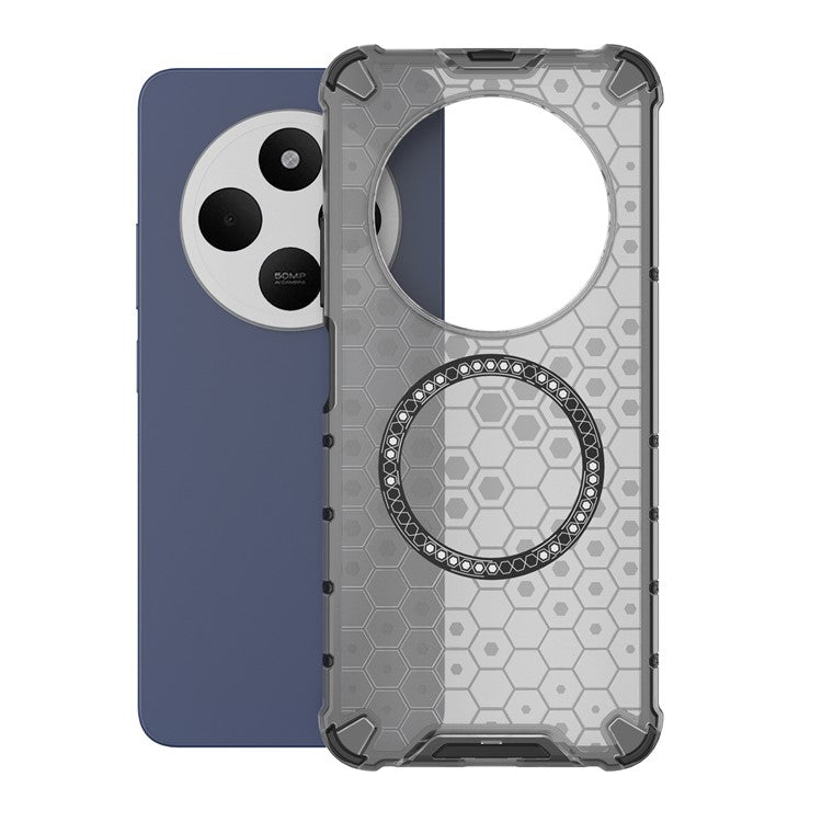 For Xiaomi Poco C75 4G / Redmi 14R 5G / 14C 4G Case Compatible with MagSafe Honeycomb Design TPU+PC Phone Cover - Grey