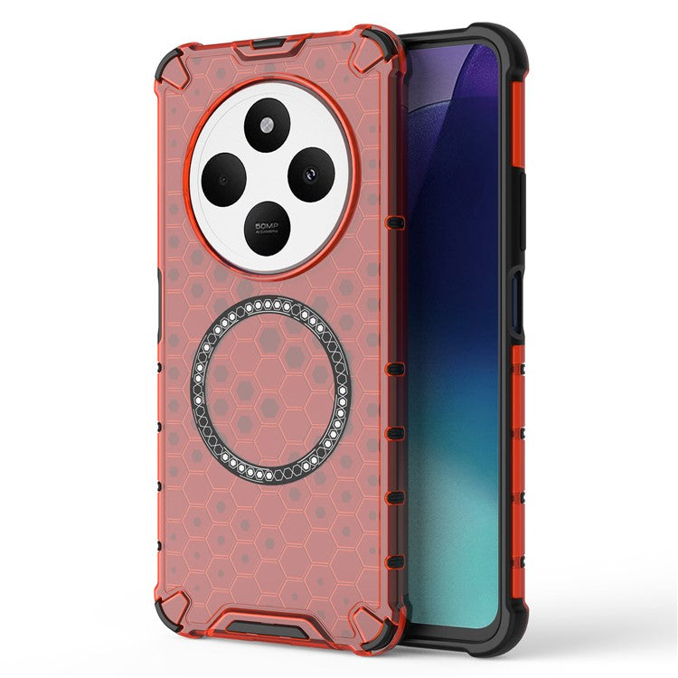 For Xiaomi Poco C75 4G / Redmi 14R 5G / 14C 4G Case Compatible with MagSafe Honeycomb Design TPU+PC Phone Cover - Red