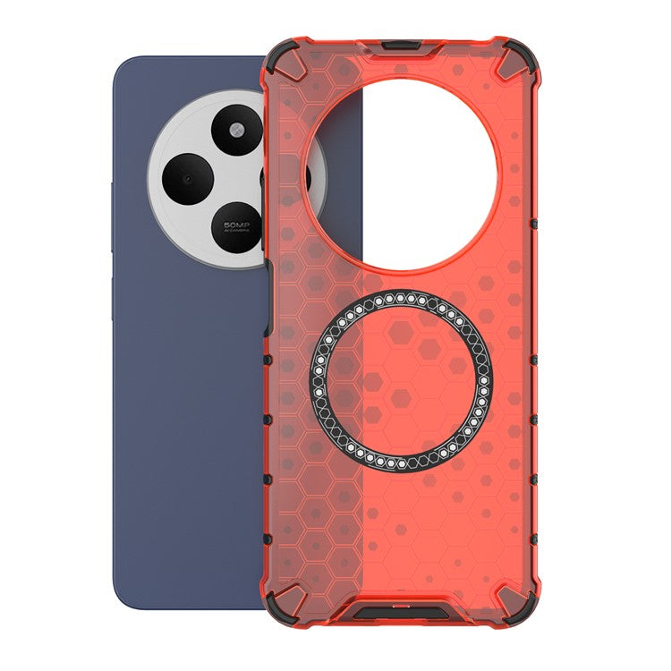 For Xiaomi Poco C75 4G / Redmi 14R 5G / 14C 4G Case Compatible with MagSafe Honeycomb Design TPU+PC Phone Cover - Red