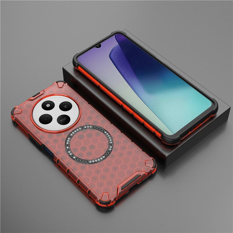 For Xiaomi Poco C75 4G / Redmi 14R 5G / 14C 4G Case Compatible with MagSafe Honeycomb Design TPU+PC Phone Cover - Red