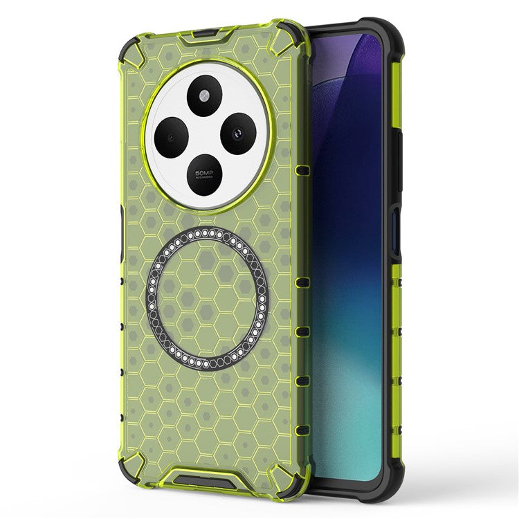 For Xiaomi Poco C75 4G / Redmi 14R 5G / 14C 4G Case Compatible with MagSafe Honeycomb Design TPU+PC Phone Cover - Green