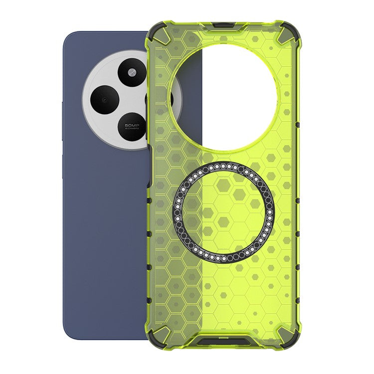 For Xiaomi Poco C75 4G / Redmi 14R 5G / 14C 4G Case Compatible with MagSafe Honeycomb Design TPU+PC Phone Cover - Green